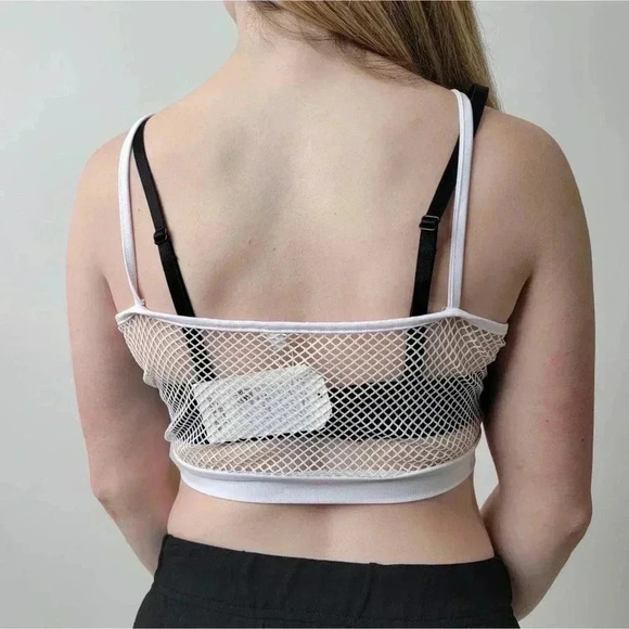 White fishnet crop tank top sheer mesh rave yoga - Picture 5 of 5